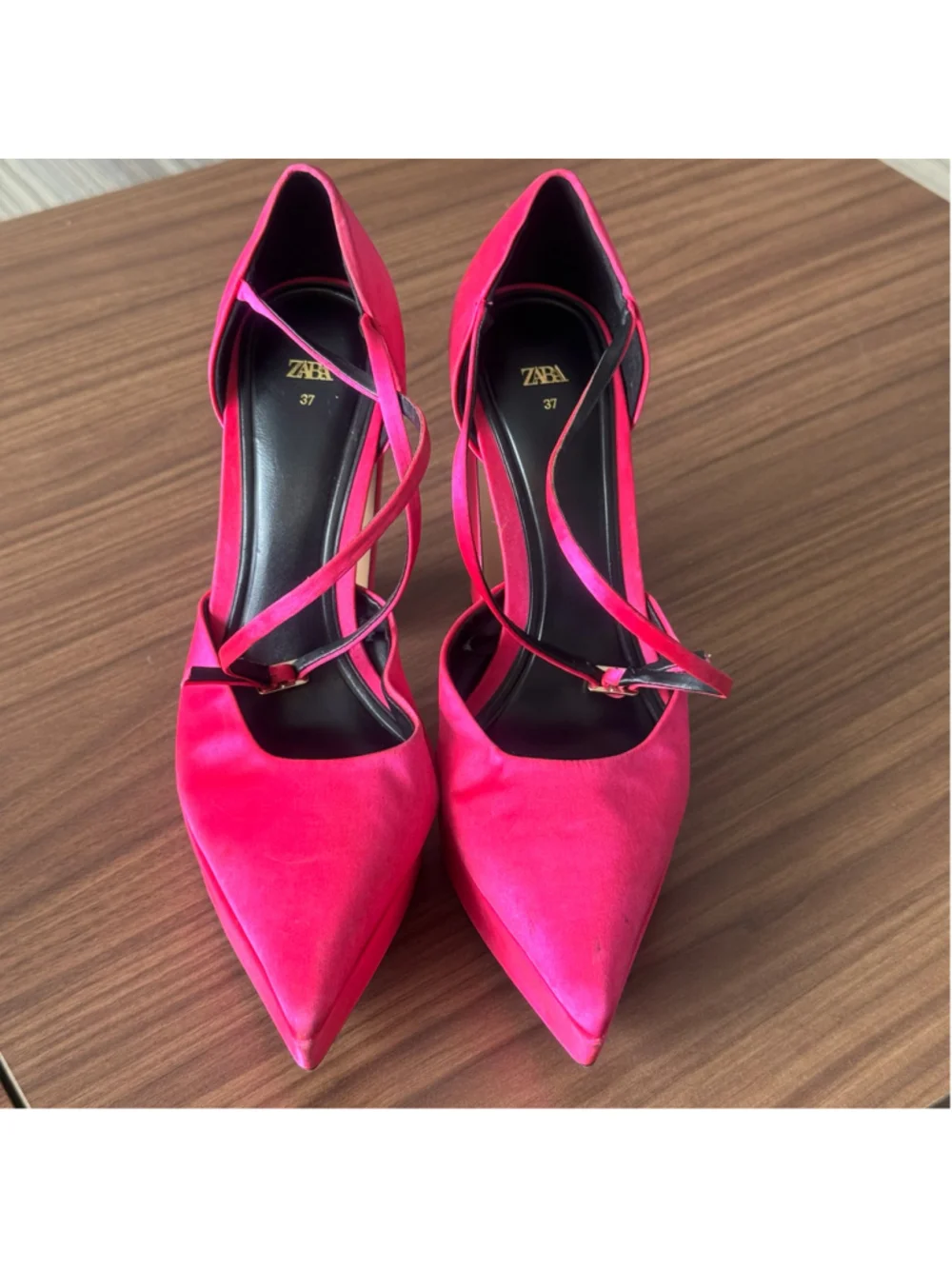 Zara Fuchsia Pointed-Toe Crisscross Block Heels